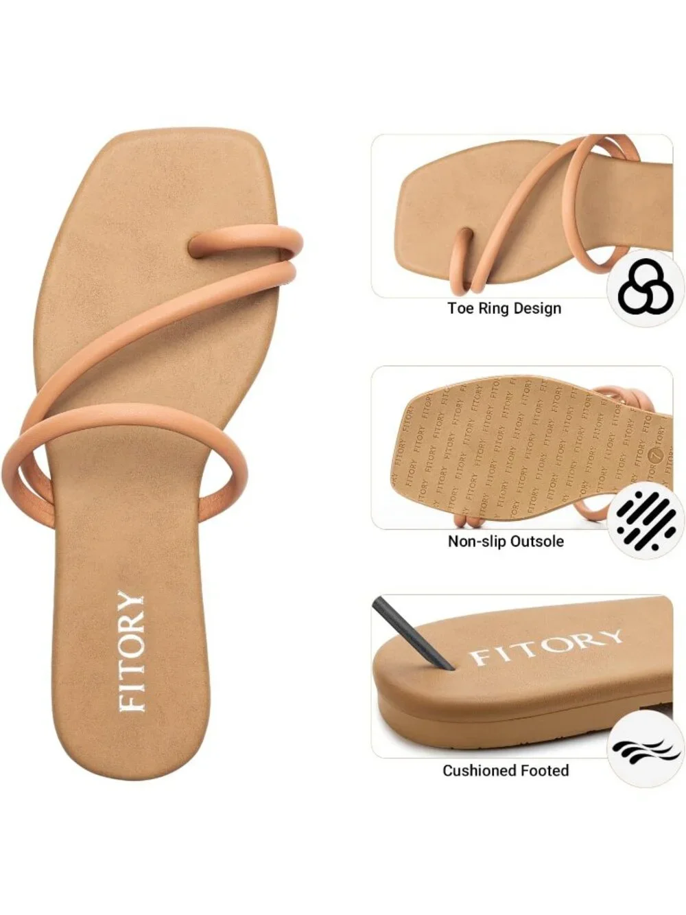 Women's Camel Summer Cross Strap Fashionable Toe Ring Thong Open Toe Slide Flats - Picture 3 of 6